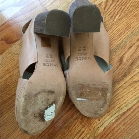 Vince Helena Wooden Heels Nude Leather Sandals 10 - Picture 7 of 9